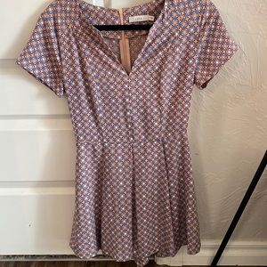 Lush Romper (Tan, beige, Blue, Maroon pattern)